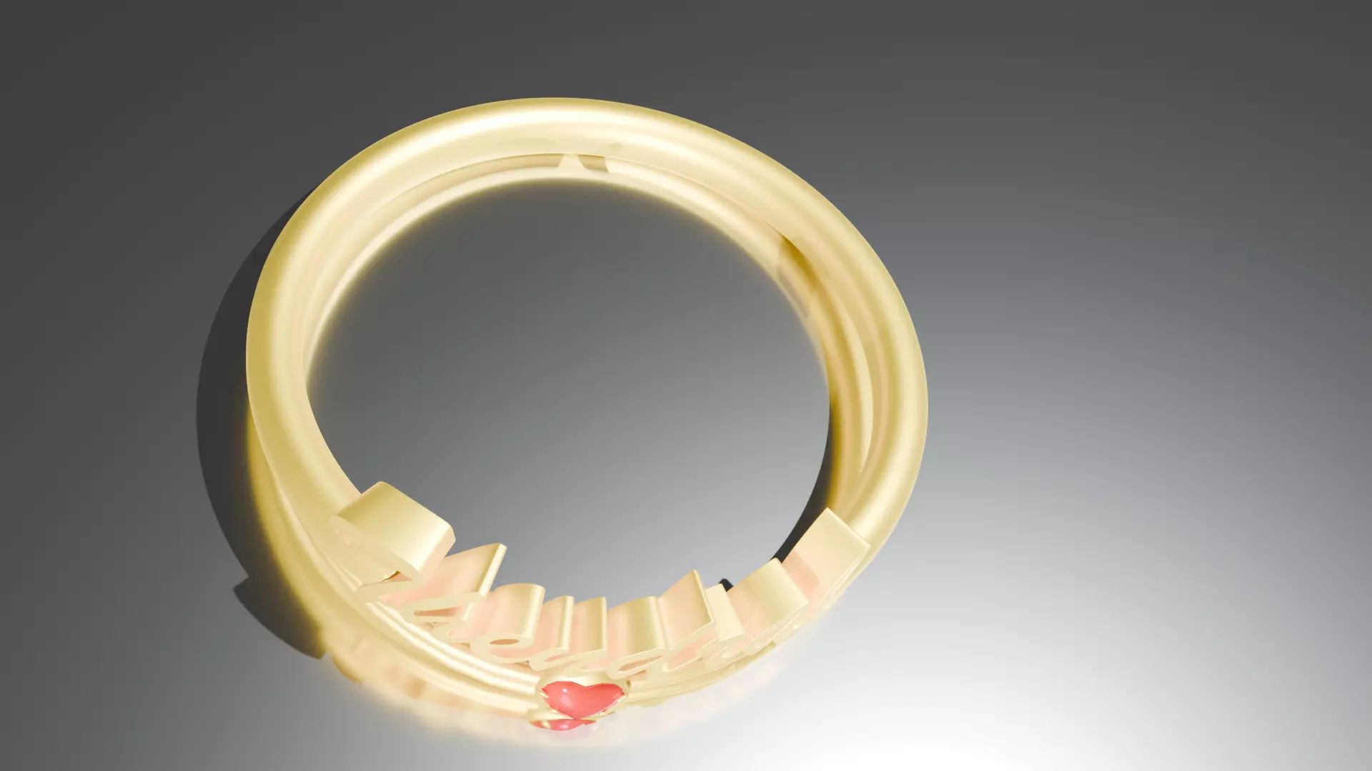 Custom Gold Name Ring Thendral with Heart Gem Design 3D print model_2