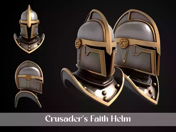 Stylized Medieval Helmet - Crusaders Faith Helm 3D print model