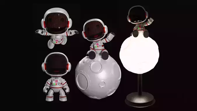 Astronaut Sackboy with moon lamp and 3 more poses 3D print model
