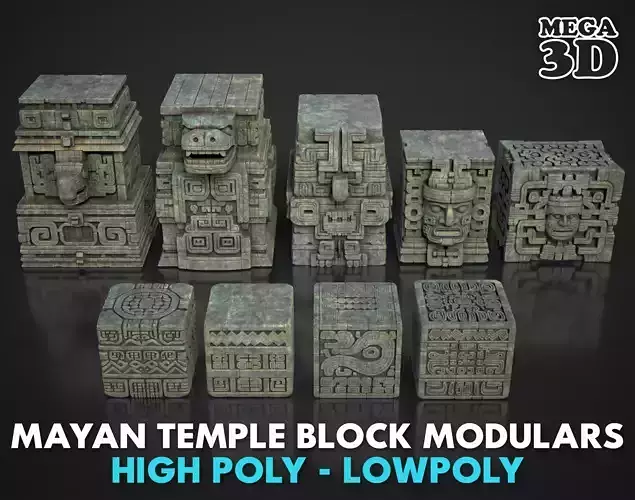 9 Mayan Block Modulars 3D Asset Pack 250803