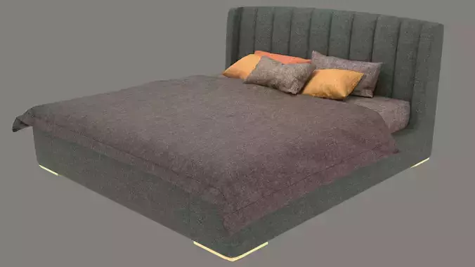 Bed Frame With Upholstered Headboard  Low-poly 3D model