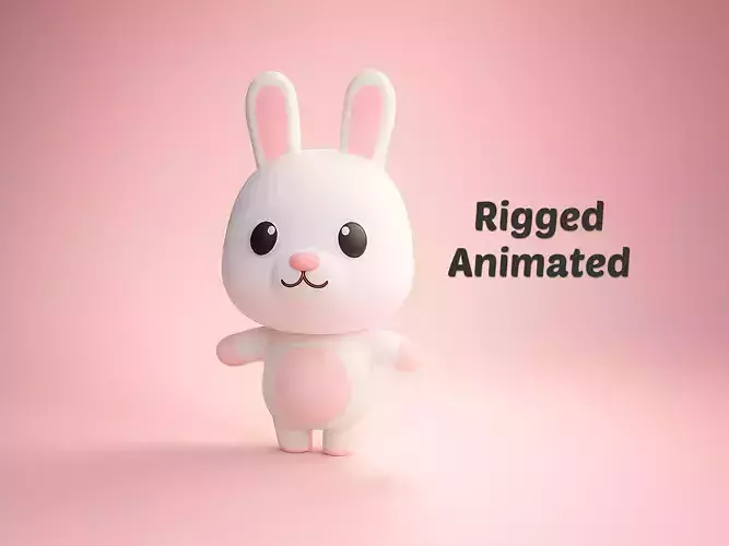 Cartoon Bunny - Chubby Animal Rigged Low-poly 3D model