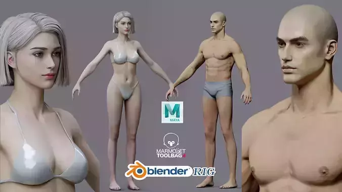 Highpoly Rigged lowpoly Rigged Caucasian Realistic man woman Low-poly 3D model
