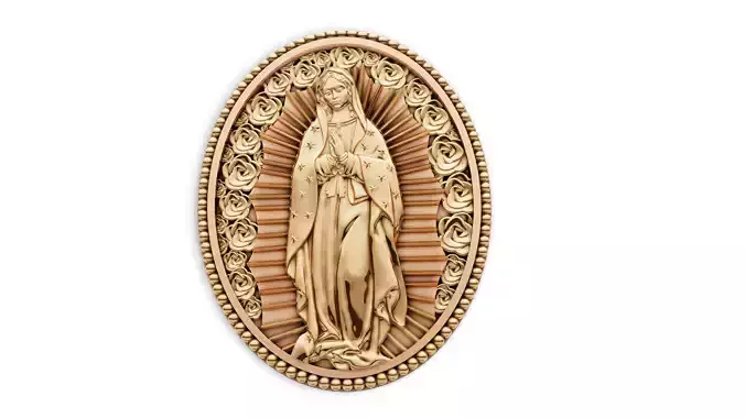 Oval Virgin Mary Guadalupe Pendant Rose Frame Religious Jewelry