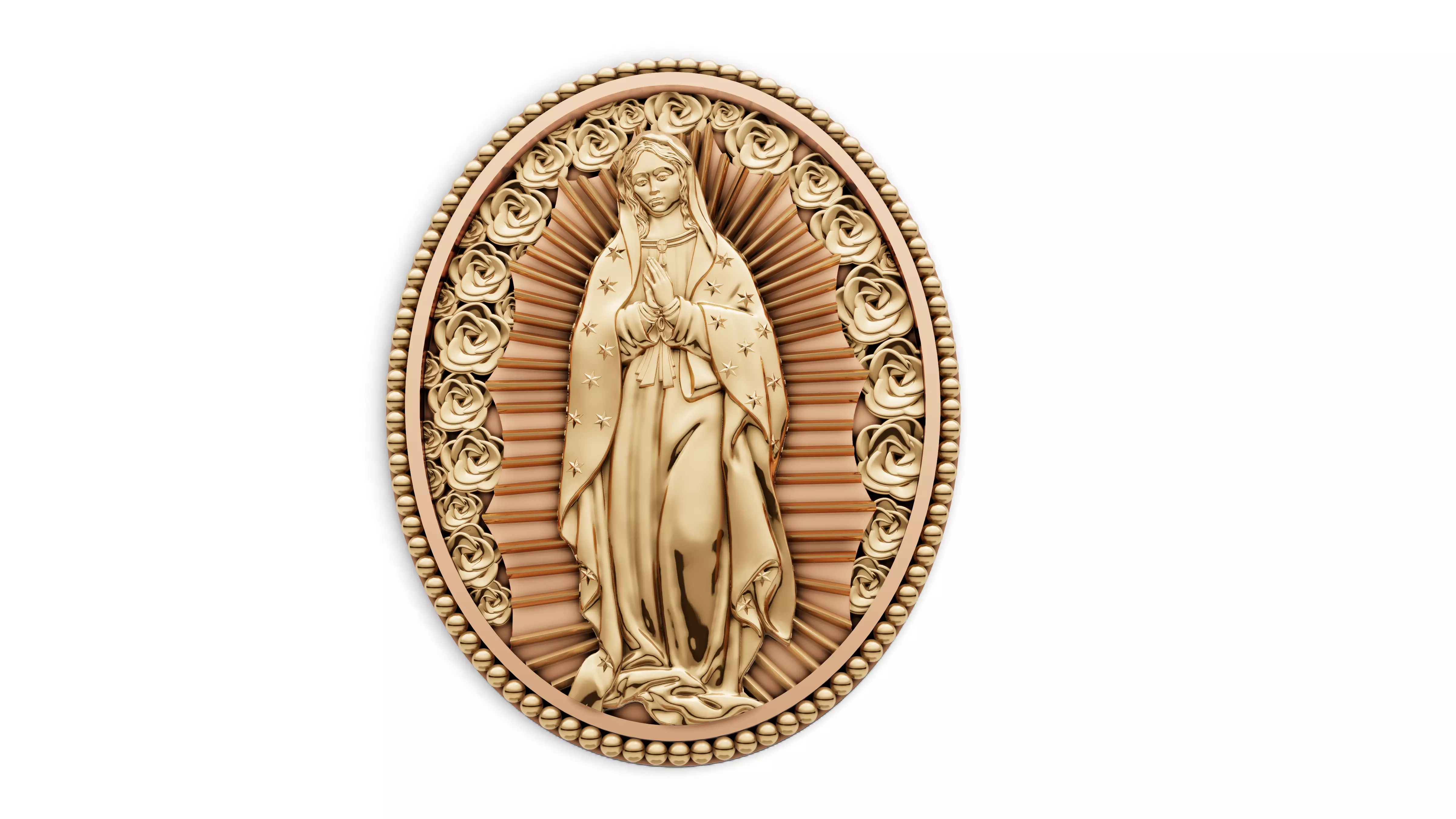 Oval Virgin Mary Guadalupe Pendant Rose Frame Religious Jewelry 3D print model