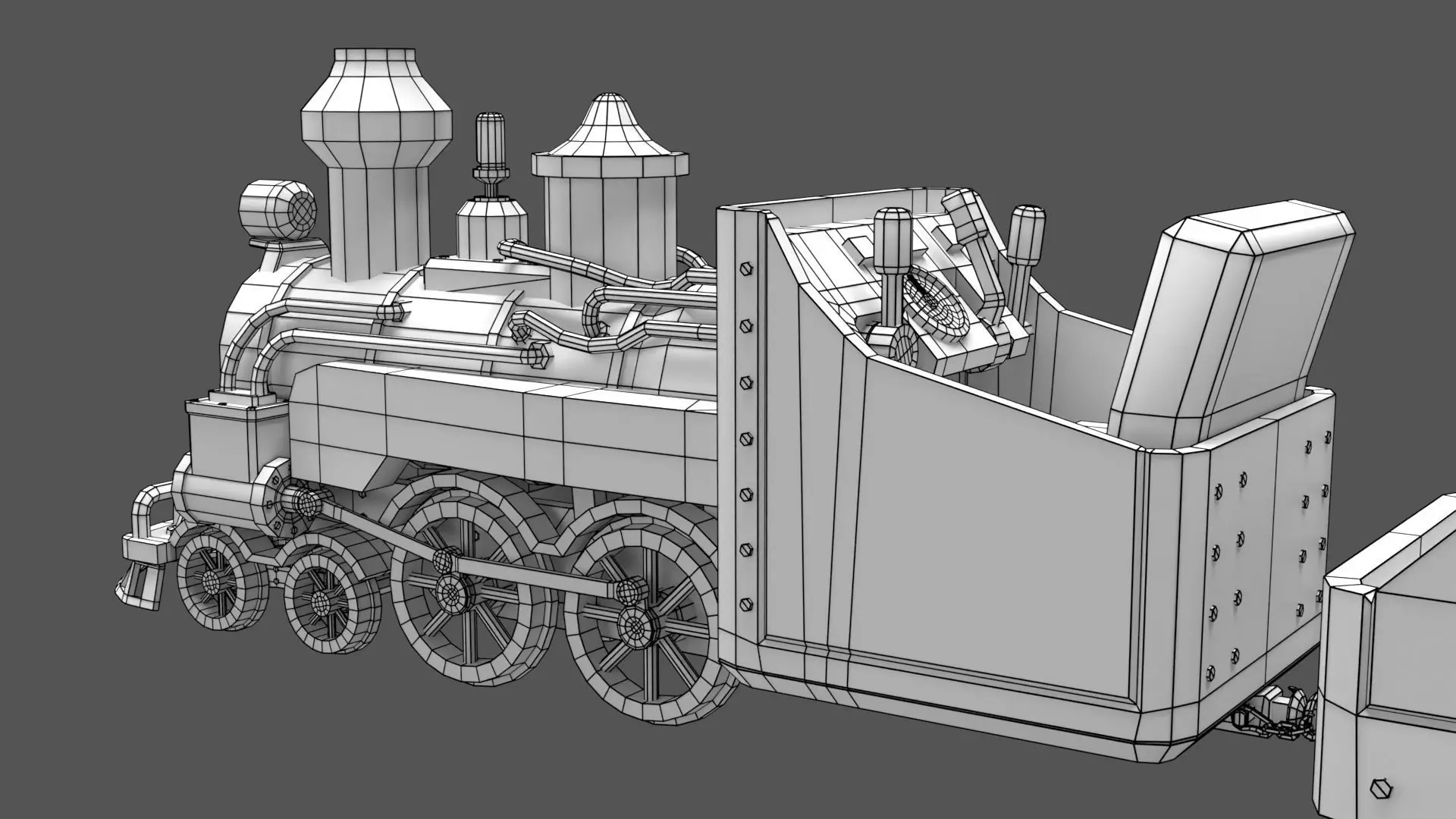 Mini Steam Locomotive Low-poly 3D model_11