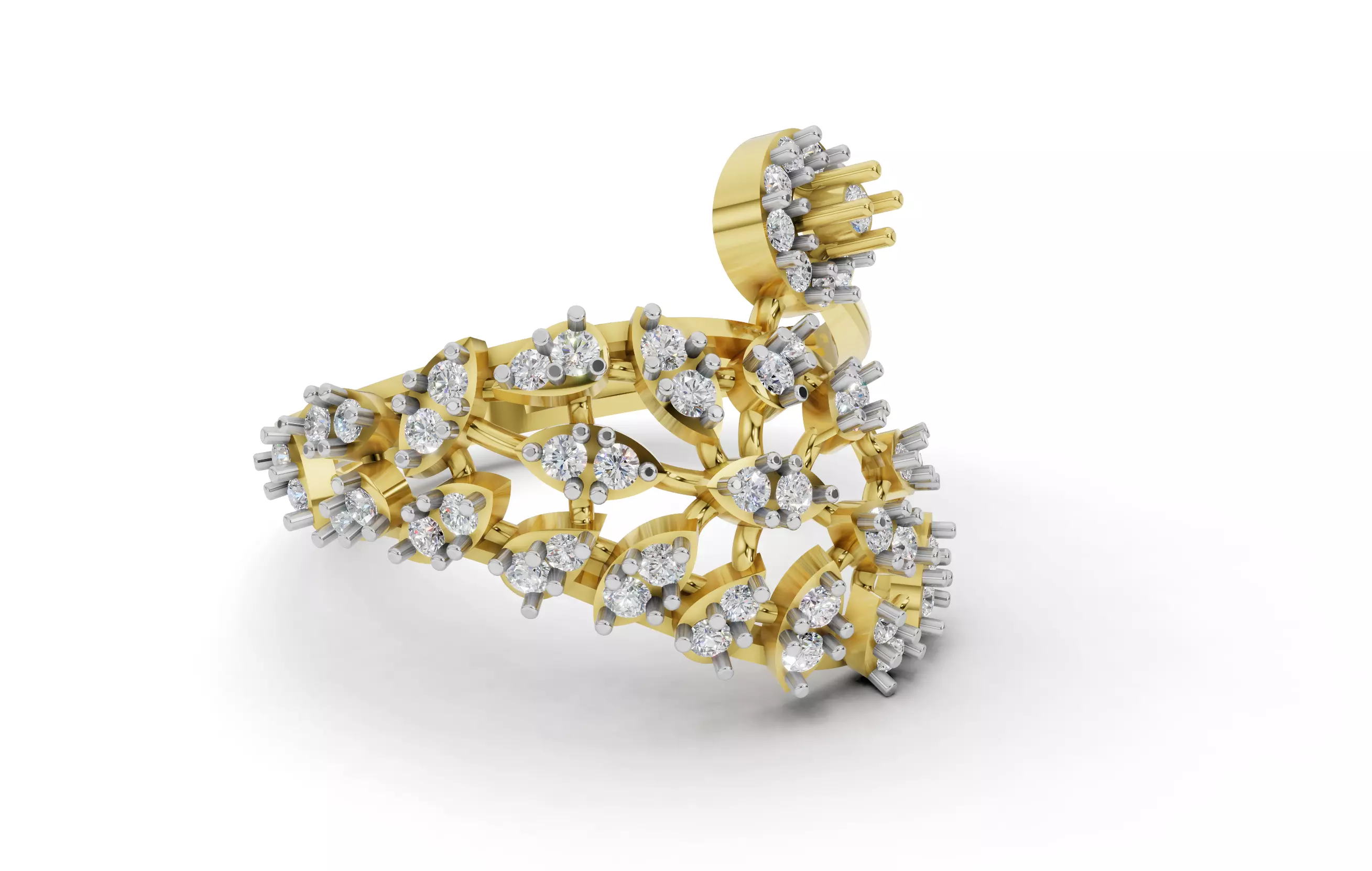 Elegant Gold Diamond Cocktail Ring with Floral Cluster Design 3D print model_13