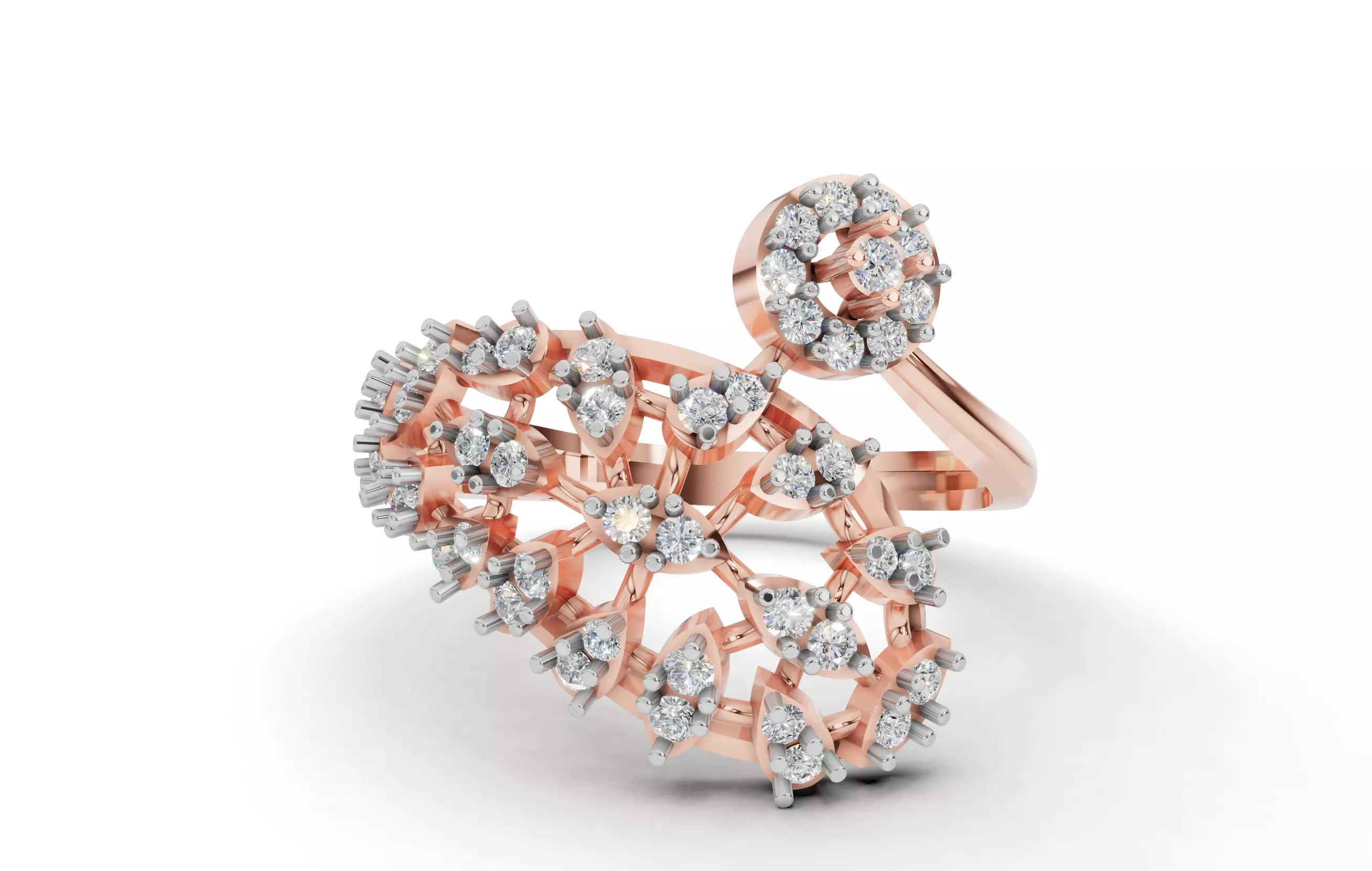 Elegant Gold Diamond Cocktail Ring with Floral Cluster Design 3D print model_8