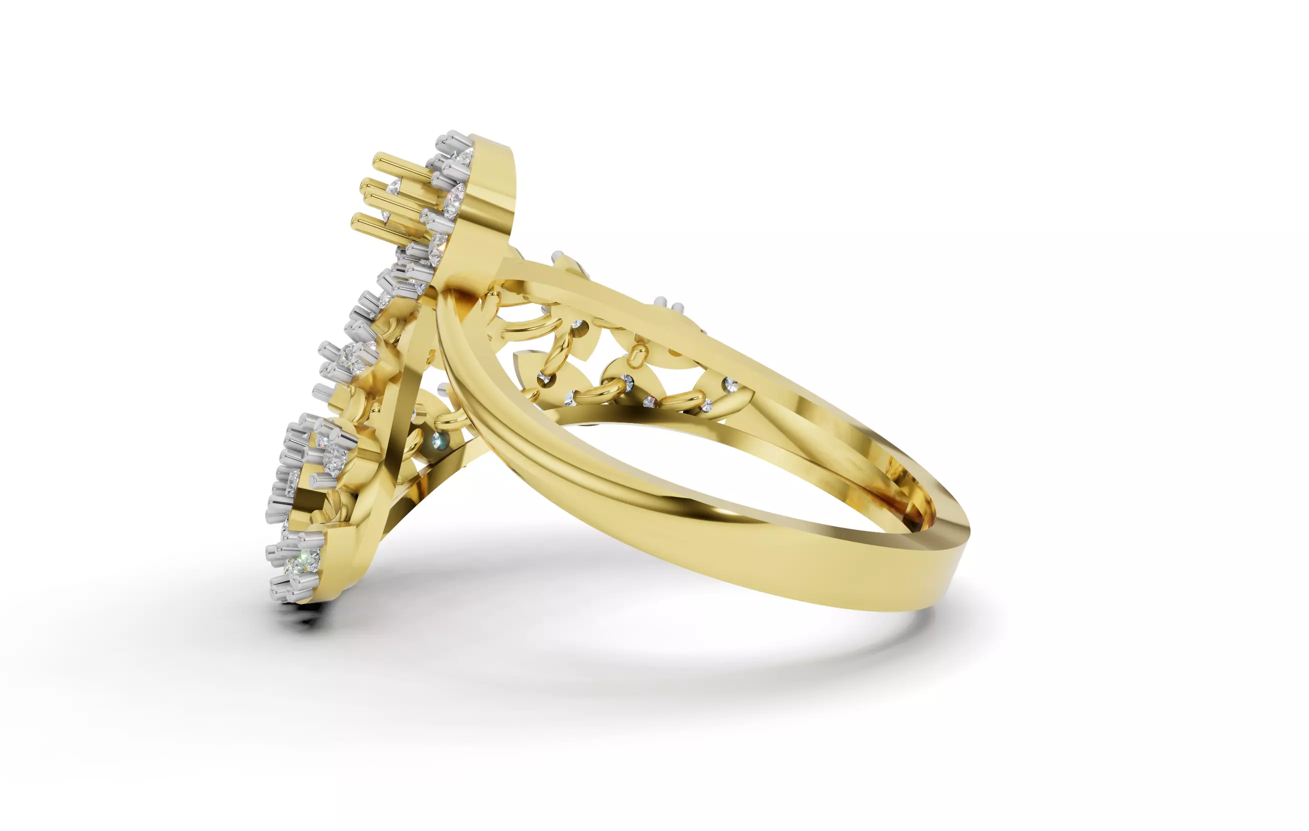 Elegant Gold Diamond Cocktail Ring with Floral Cluster Design 3D print model_10