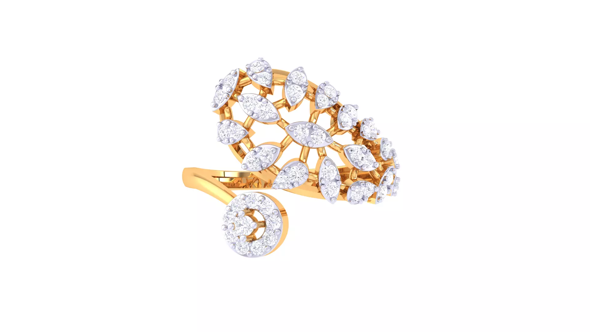 Elegant Gold Diamond Cocktail Ring with Floral Cluster Design 3D print model_3