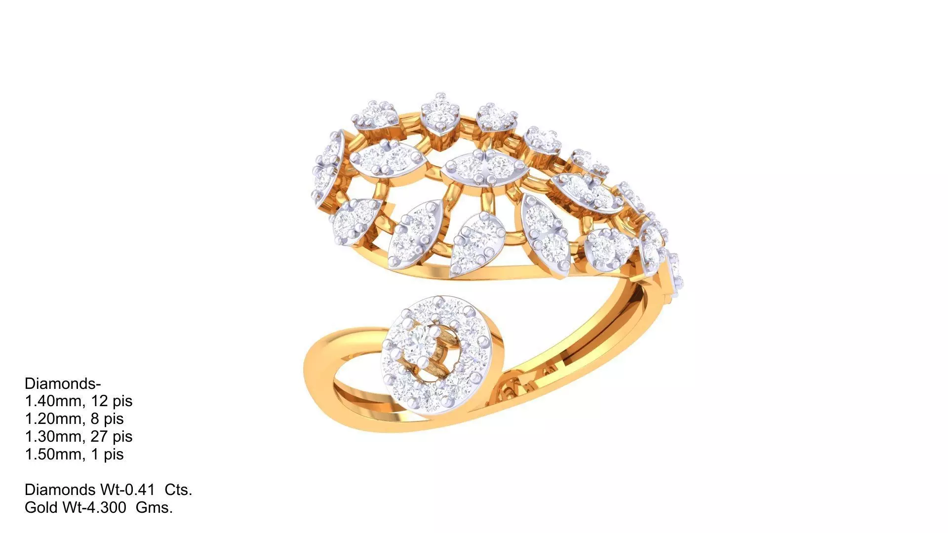 Elegant Gold Diamond Cocktail Ring with Floral Cluster Design 3D print model_1
