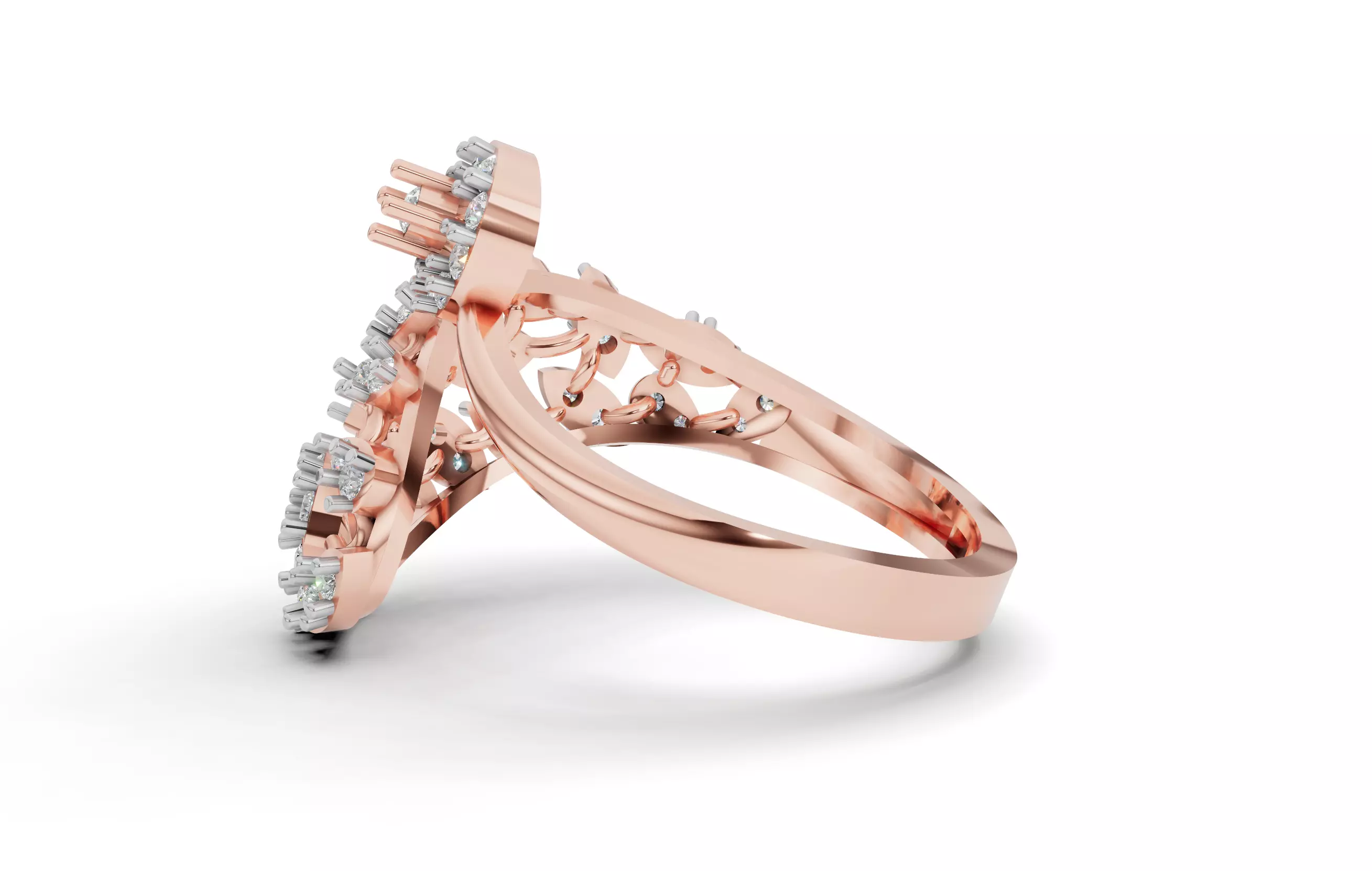 Elegant Gold Diamond Cocktail Ring with Floral Cluster Design 3D print model_9