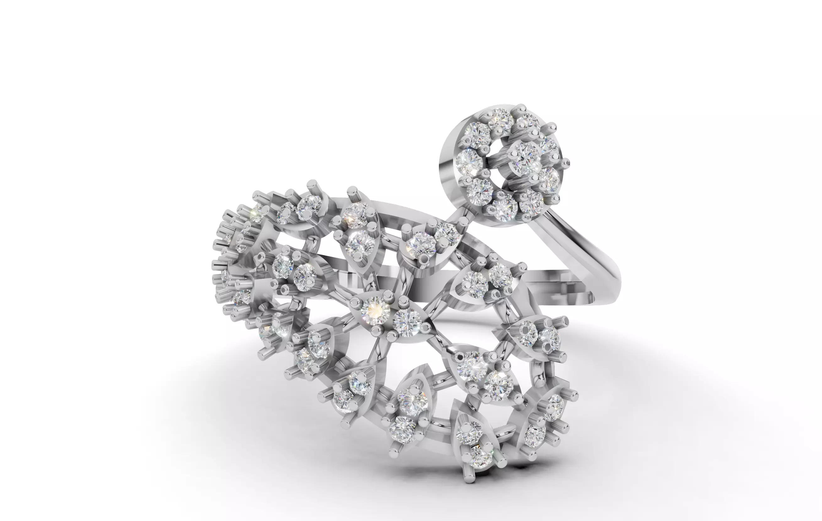 Elegant Gold Diamond Cocktail Ring with Floral Cluster Design 3D print model_6