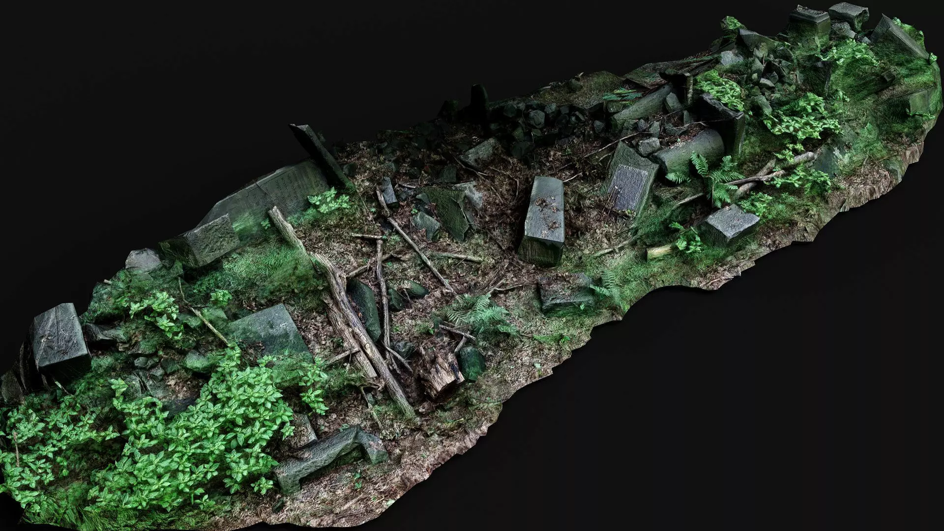 ancient mossy ruins stones long pile PBR photogrammetry Low-poly 3D model_0