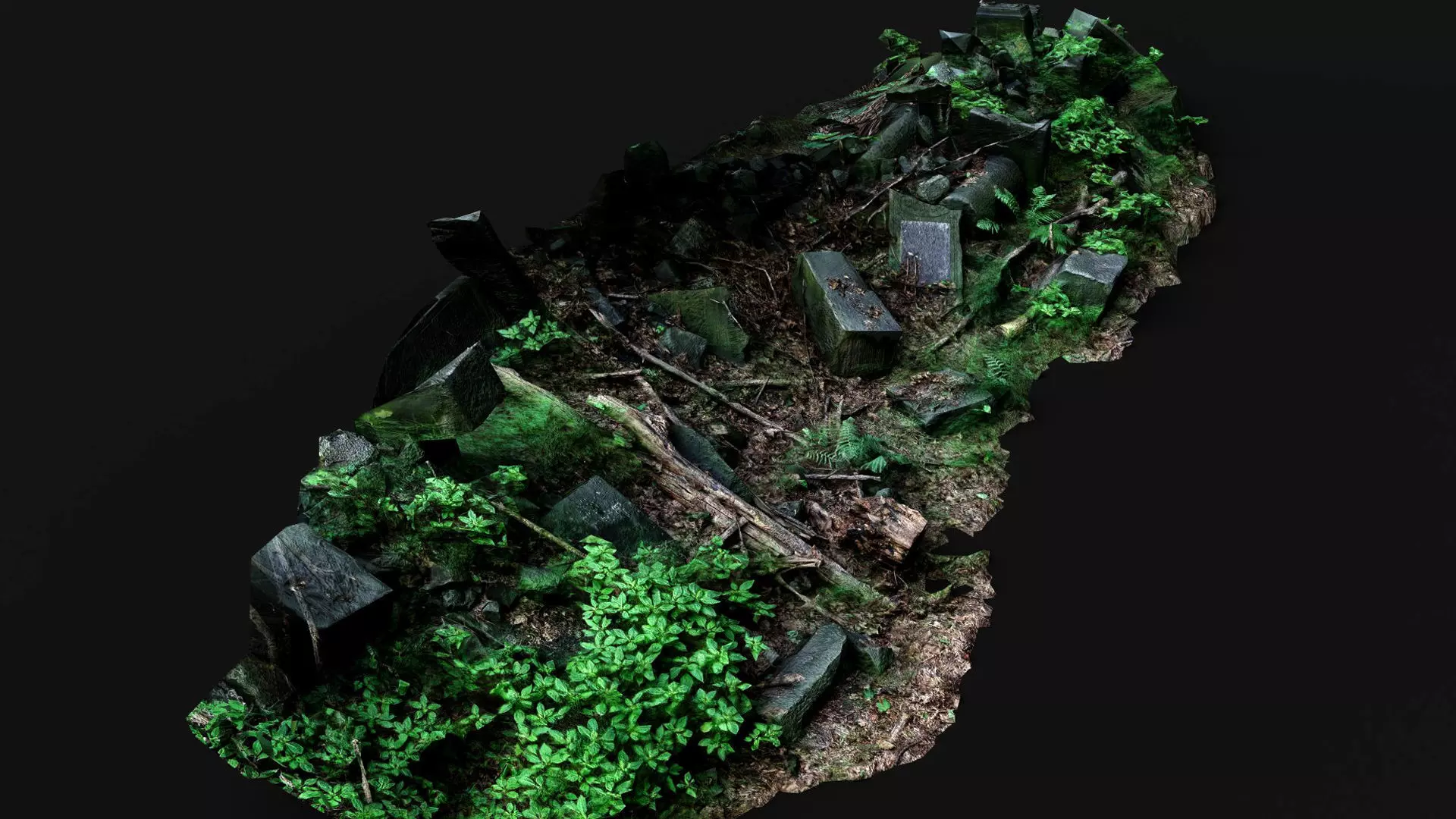 ancient mossy ruins stones long pile PBR photogrammetry Low-poly 3D model_4