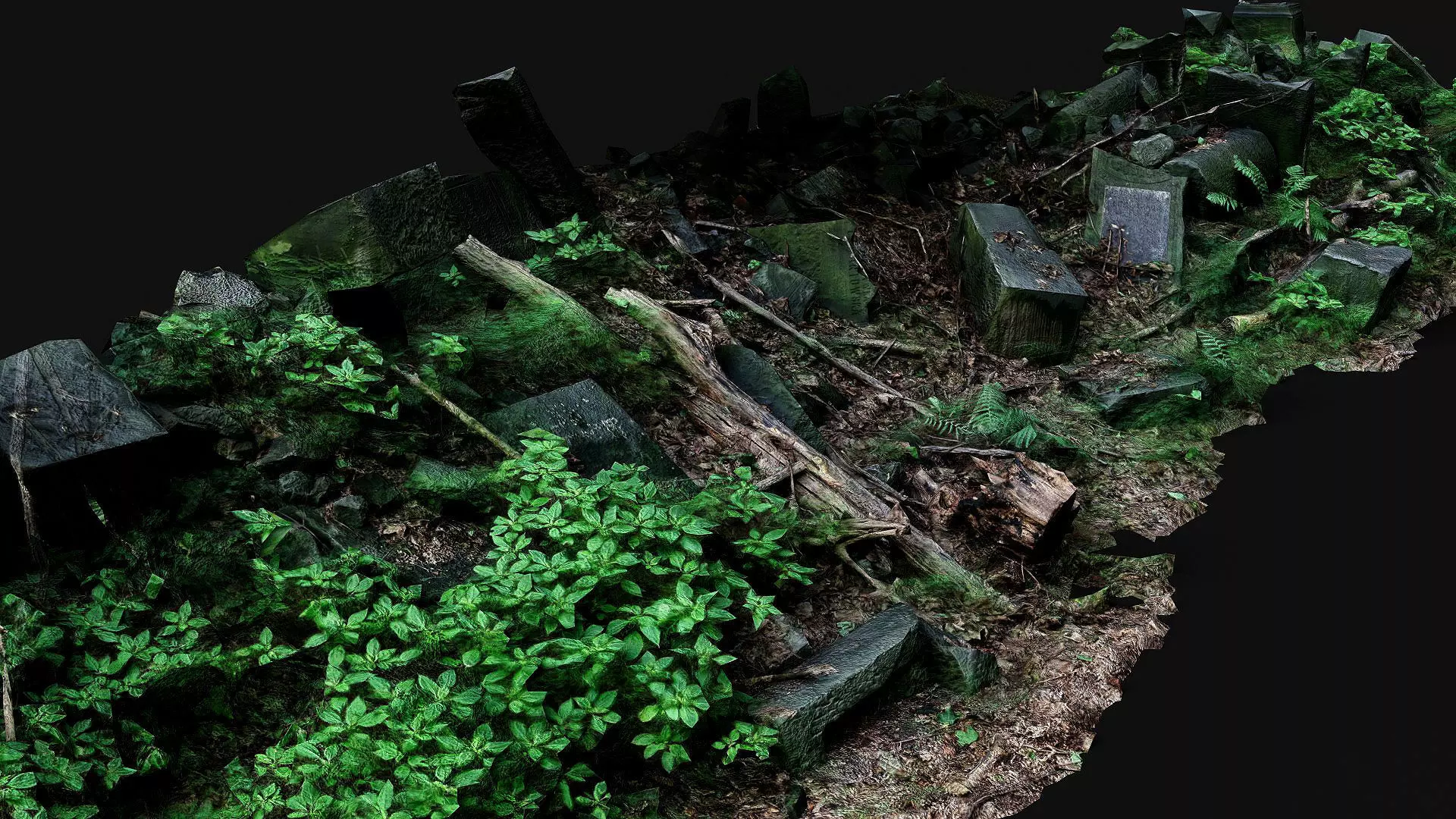 ancient mossy ruins stones long pile PBR photogrammetry Low-poly 3D model_1