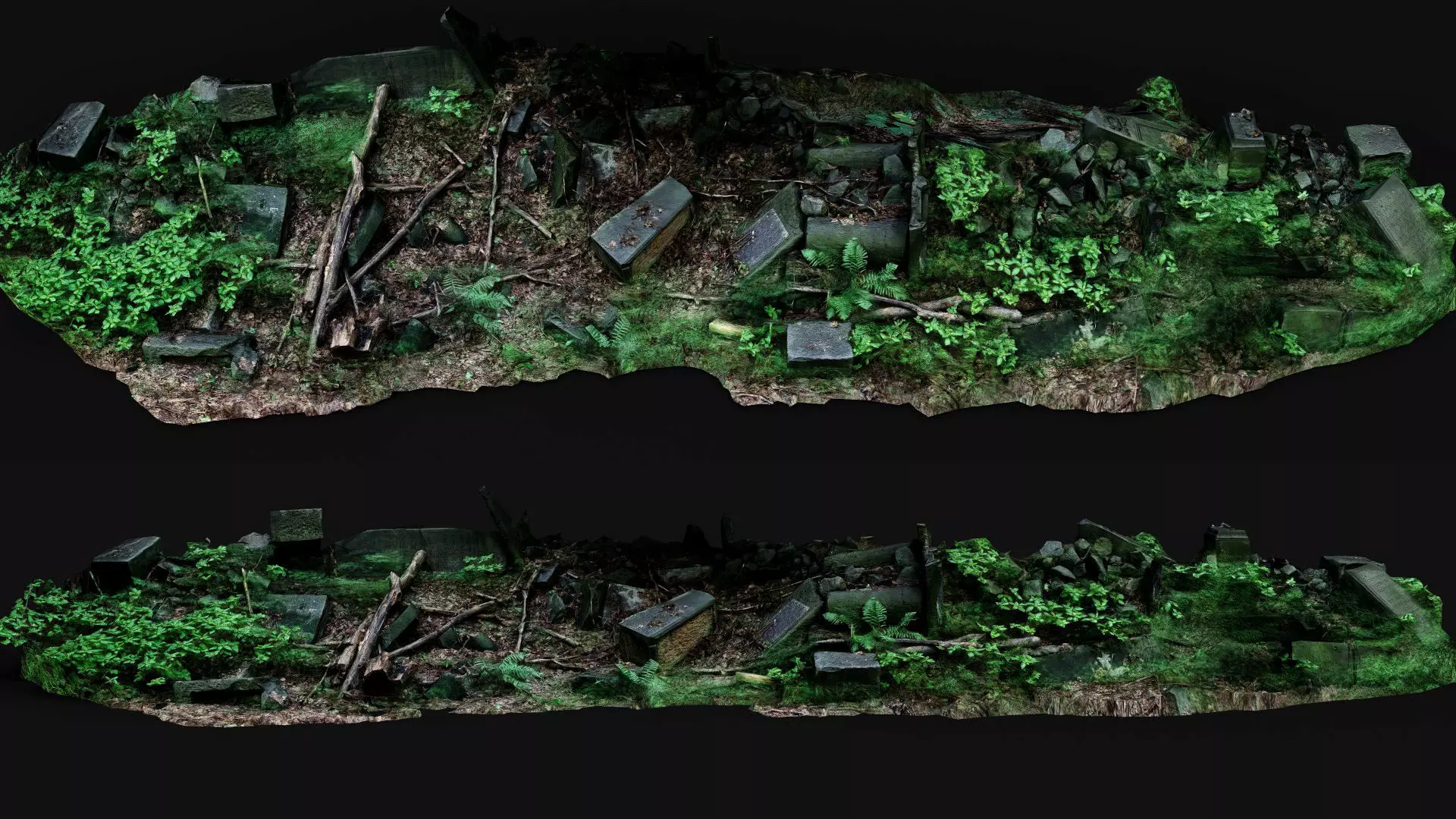 ancient mossy ruins stones long pile PBR photogrammetry Low-poly 3D model_2