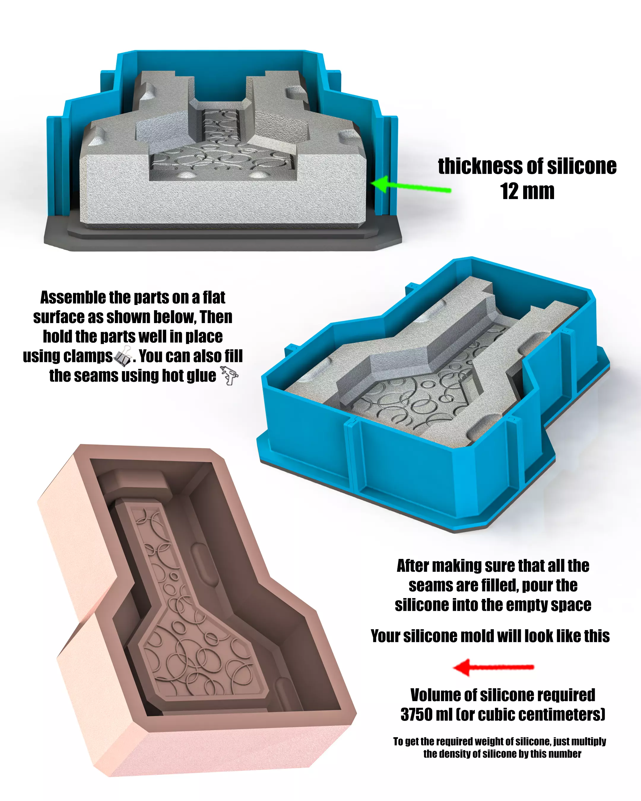 Slip Casting Mold for Vase 5 Designs One Base 3D print model_5