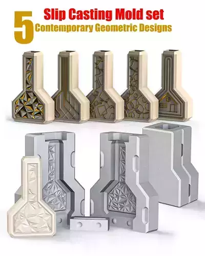 Slip Casting Mold for Vase   5 Designs   One Base 3D print model