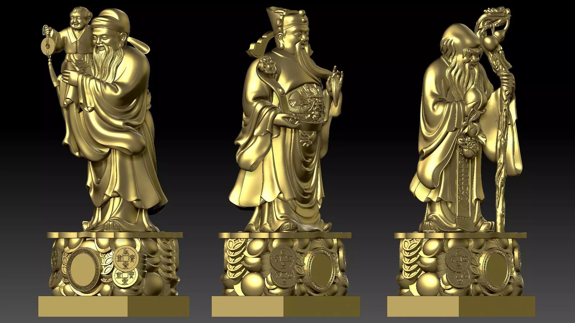 Fu Lu Shou 1 3D print model_7