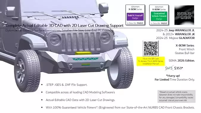 2025 Jeep Wrangler Gladiator datamen X-BOW Series Bullbar 3D CAD