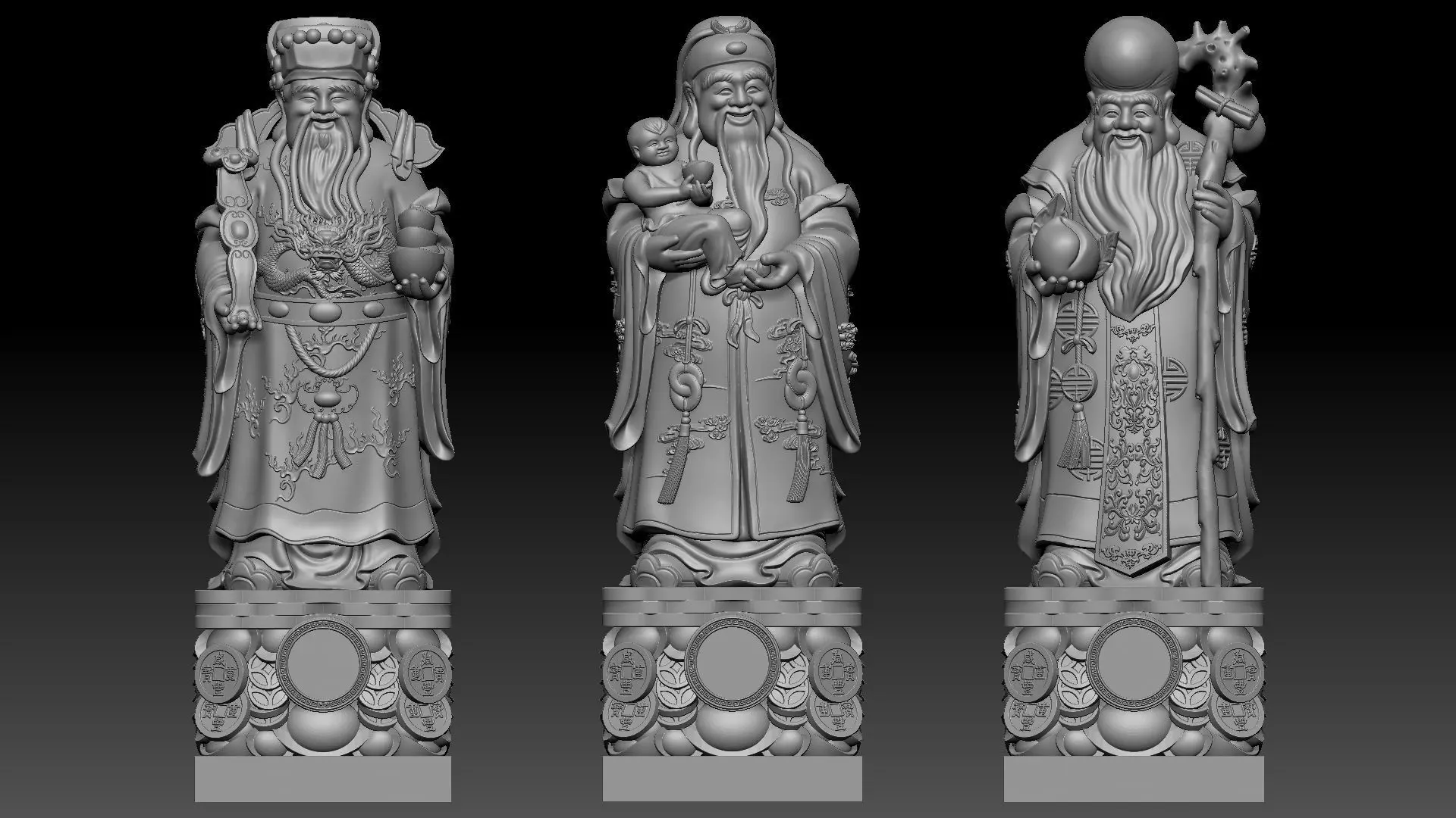 Fu Lu Shou 2 3D print model_17