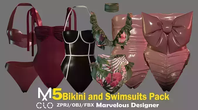 5 Bikini and Swimsuits Pack 3d model 