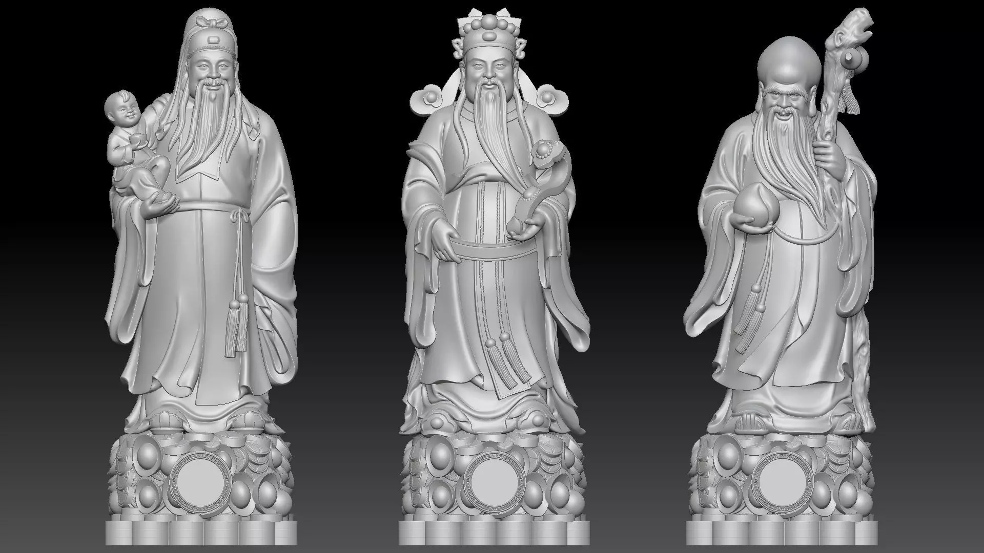 Fu Lu Shou 3 3D print model_17