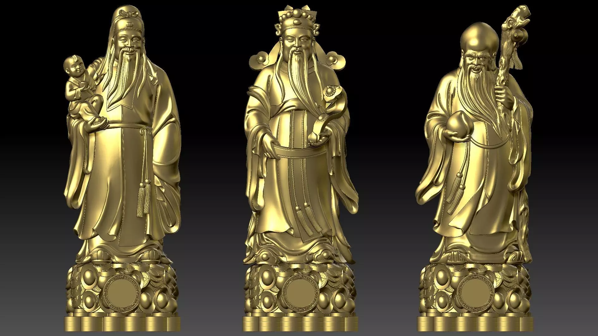 Fu Lu Shou 3 3D print model_10