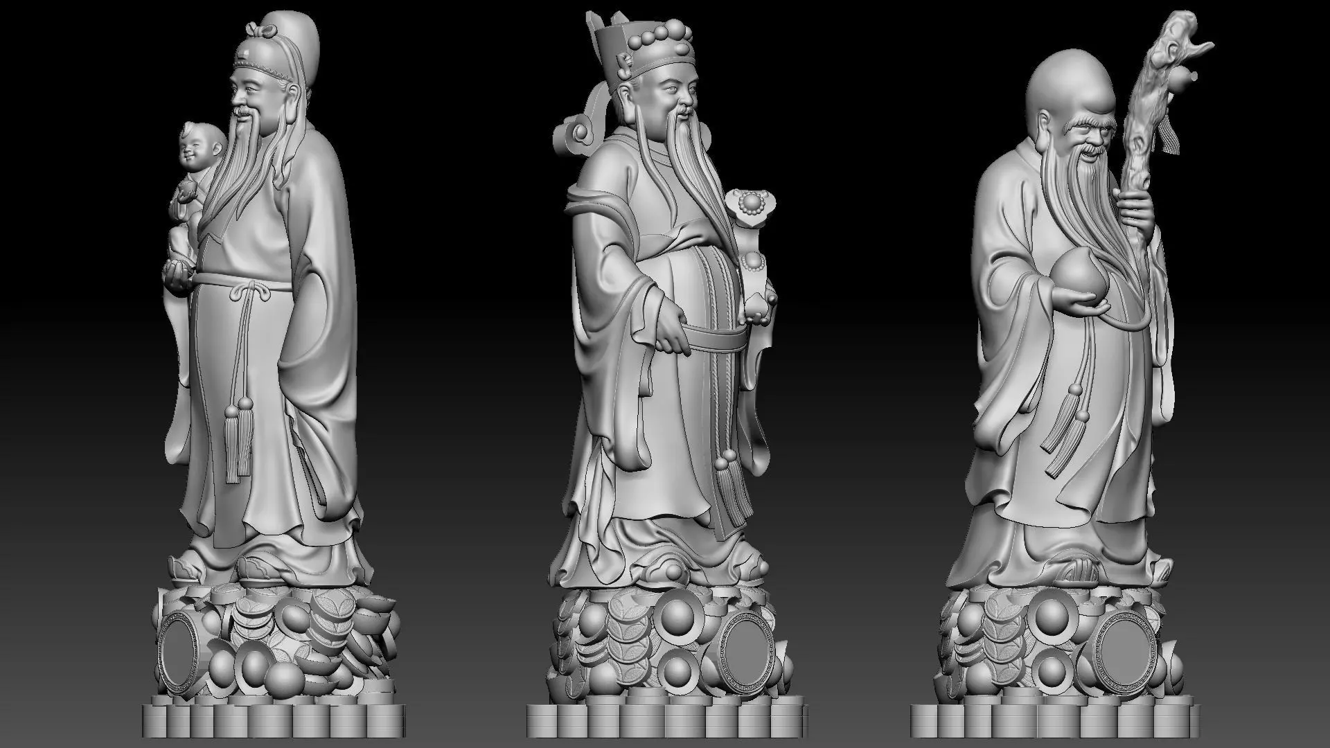 Fu Lu Shou 3 3D print model_6