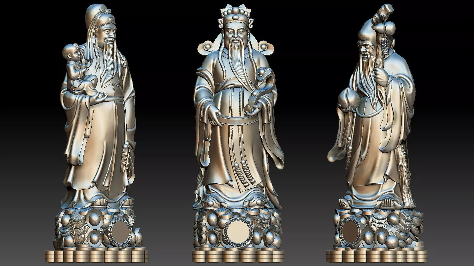 Fu Lu Shou 3 3D print model_3