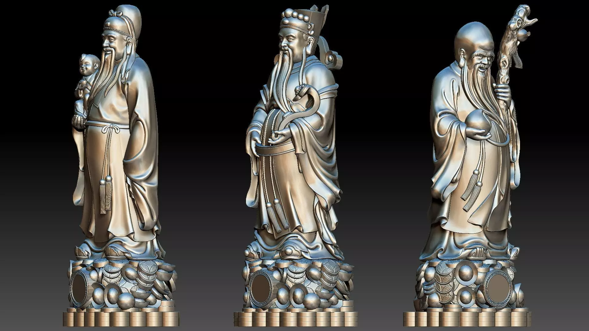 Fu Lu Shou 3 3D print model_9