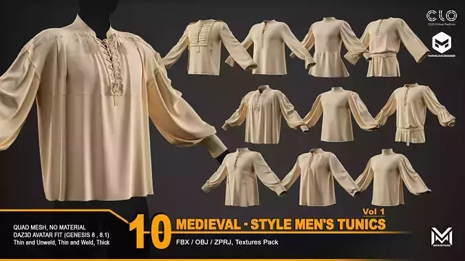 10 Medieval Men Tunics - VOL1