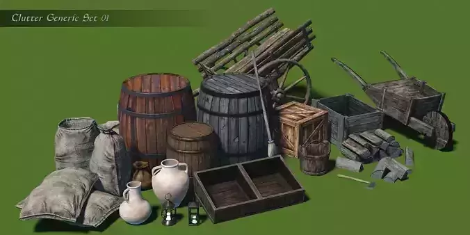 Clutter generic set 01 Low-poly 3D model