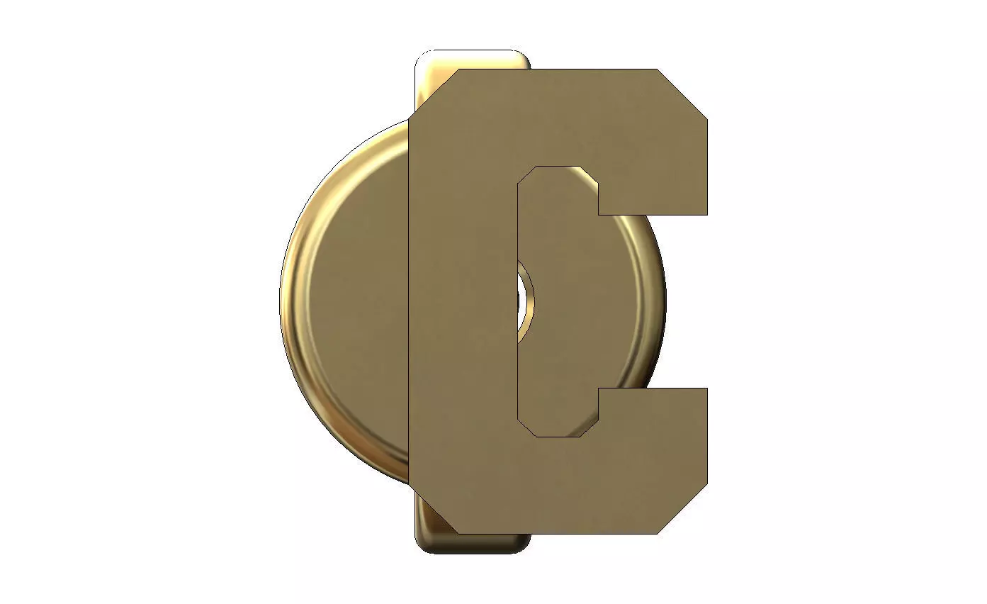 C letter varsity font stud earring 3D print model_1