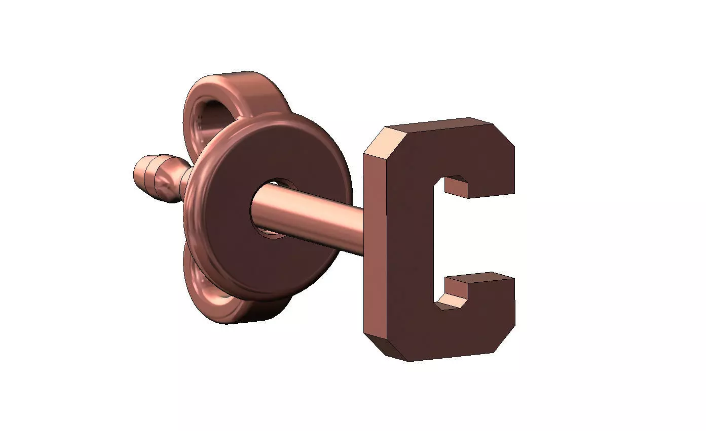 C letter varsity font stud earring 3D print model_11