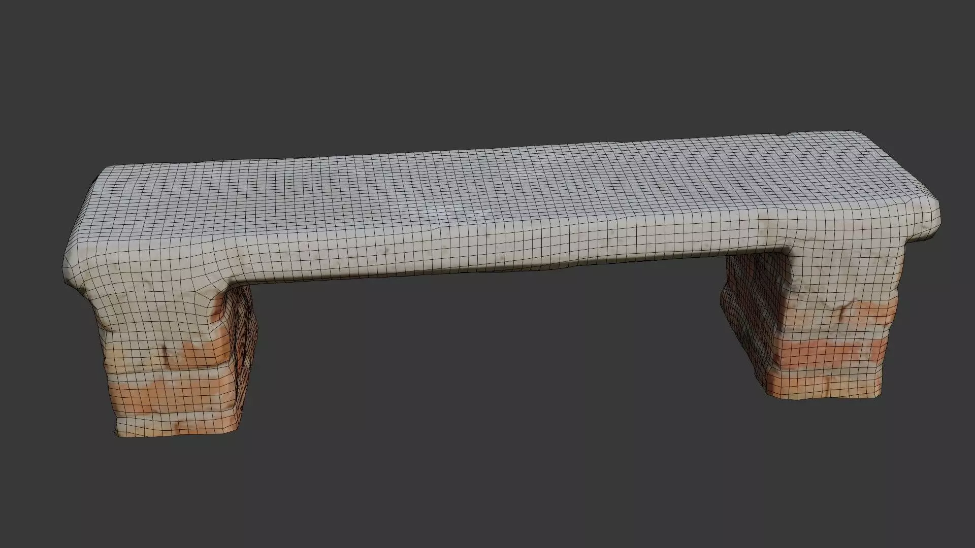 Concrete and Brick Bench Scan Low-poly 3D model_2