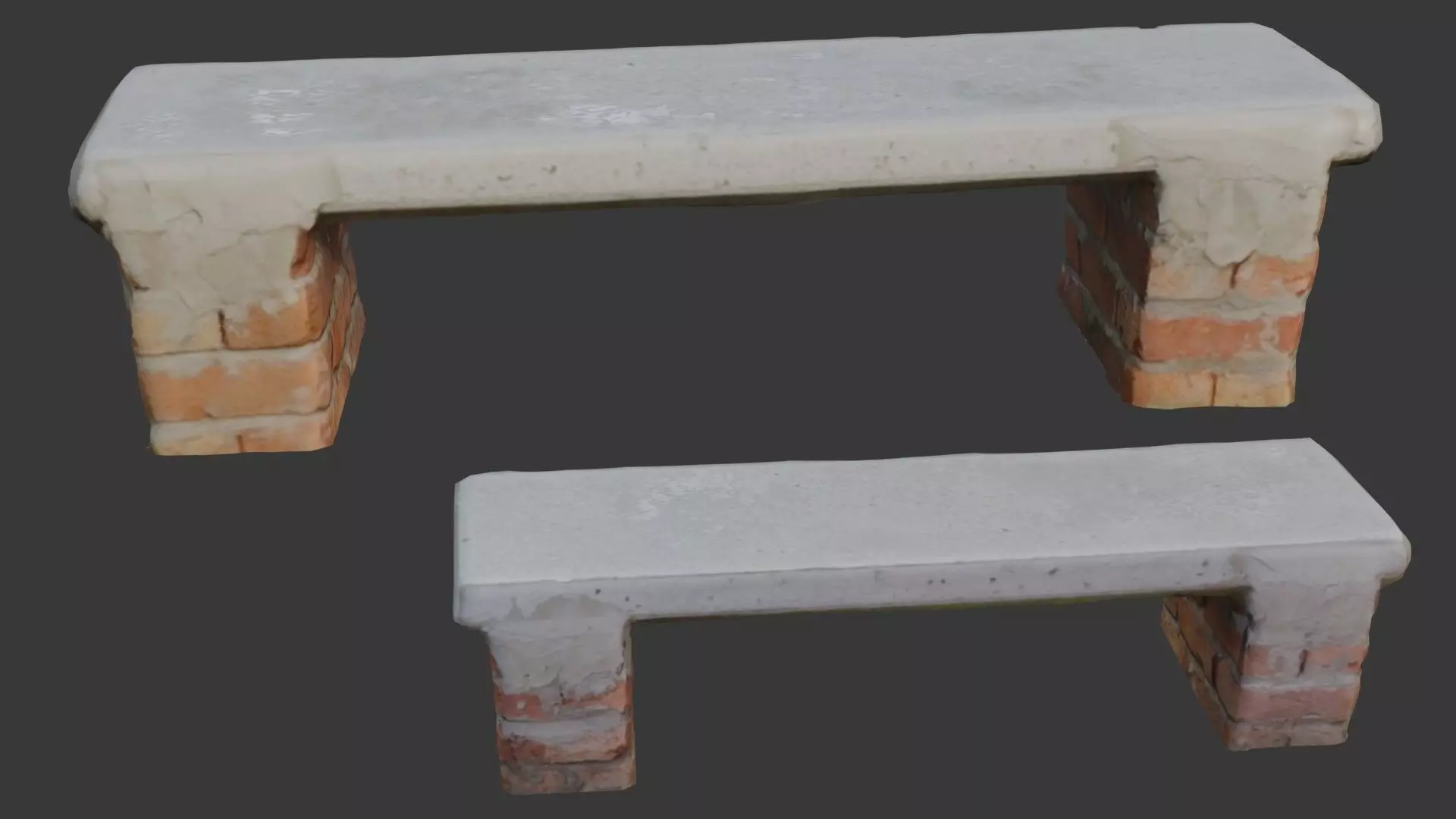 Concrete and Brick Bench Scan Low-poly 3D model_0