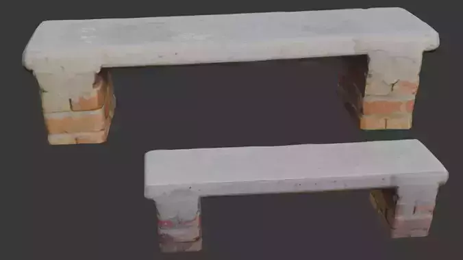  Concrete and Brick Bench Scan Low-poly 3D model