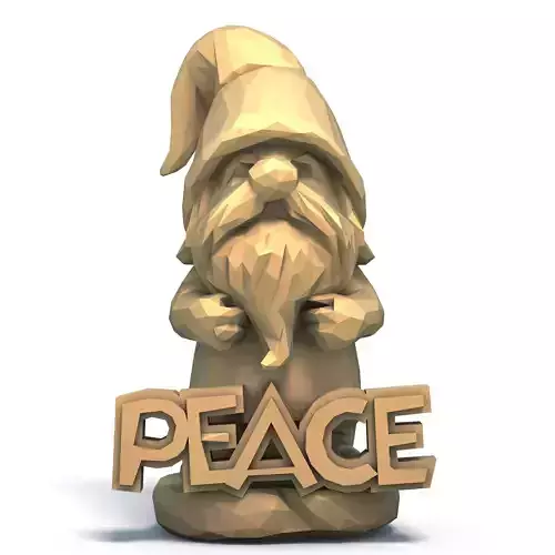 PEACE Gnome Cute Low Poly Figurine Holding Text 3D print model