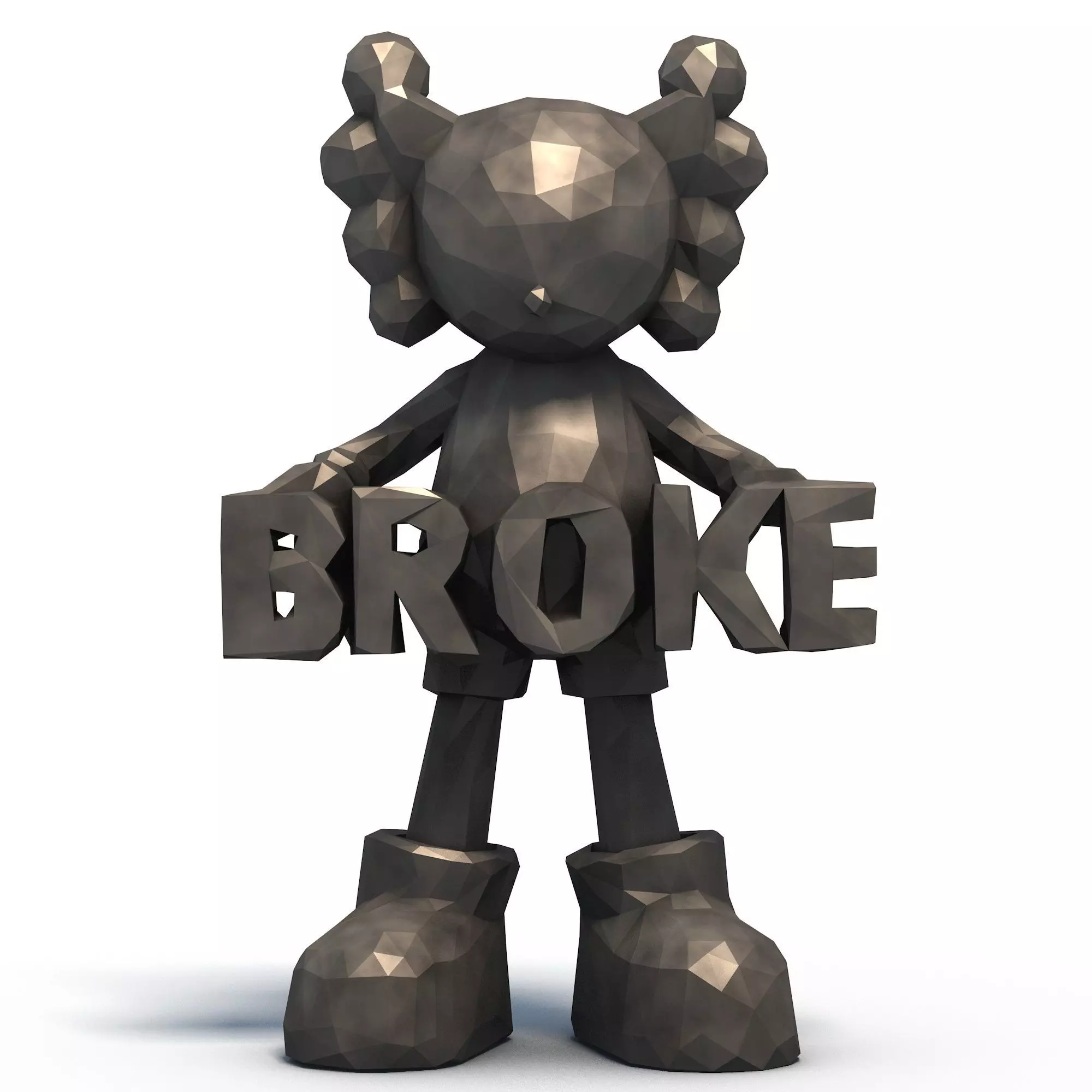 KAWS holding text BROKE Low Poly 3D print model