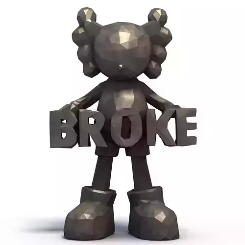 KAWS holding text BROKE Low Poly 3D print model