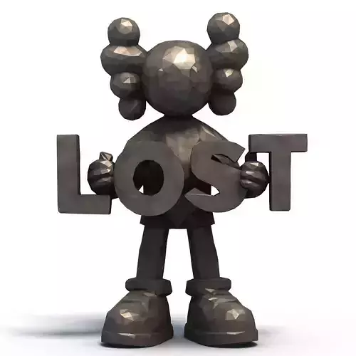 KAWS holding text LOST Low Poly 3D print model