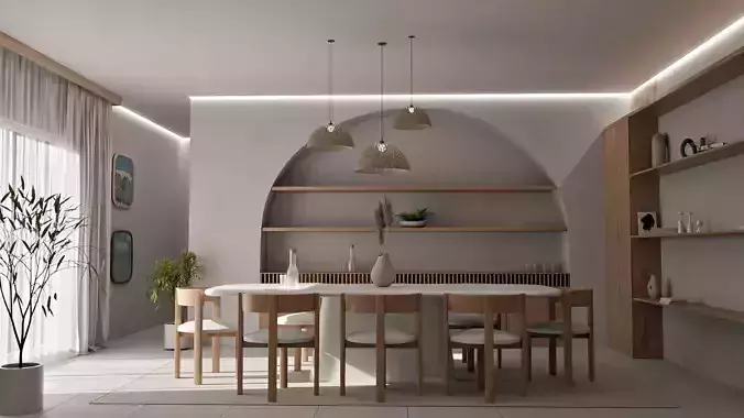Kitchen and Dining 2 Interior Scene and Lighting