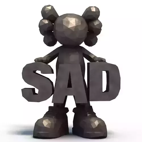 KAWS holding text SAD Low Poly 3D print model