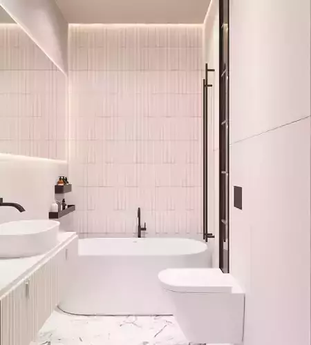 Minimal White Bathroom with Freestanding Tub and Clean Lines 3D model