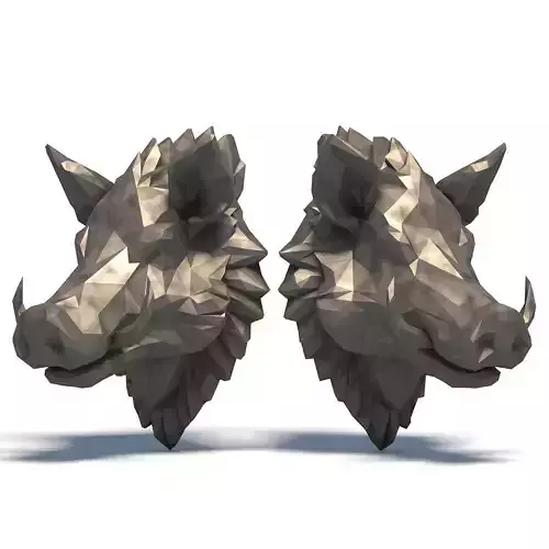 Wild boar head sculpture low poly 3D print model