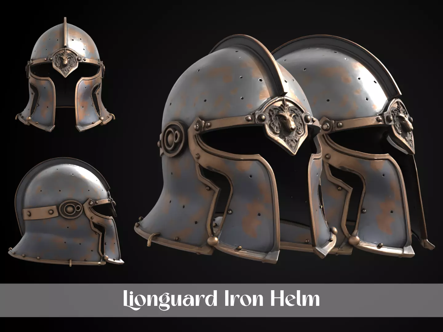 Stylized Medieval Helmet - Lionguard Iron Helm 3D print model_0