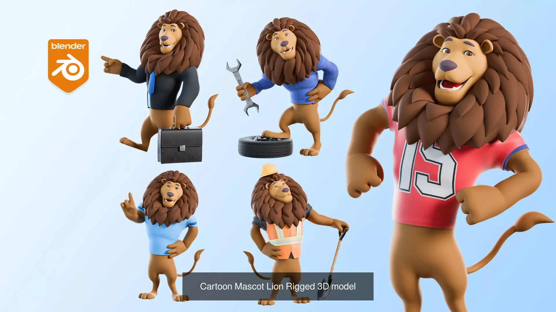 Modular Cartoon Animal Mascot 3D Pack Rigged 3D Model Collection_9