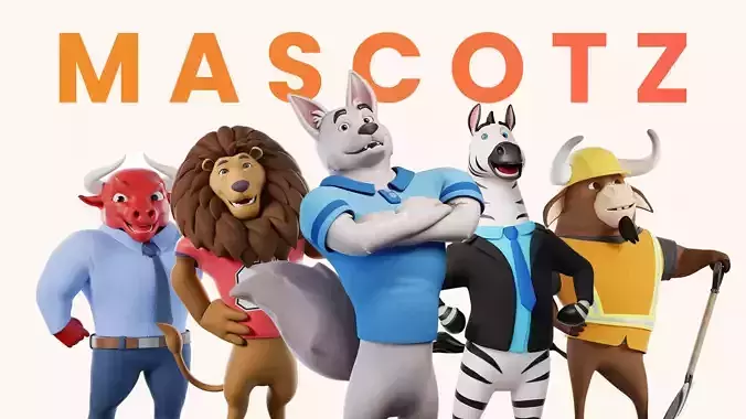Modular Cartoon Animal Mascot 3D Pack Rigged 3D Model Collection